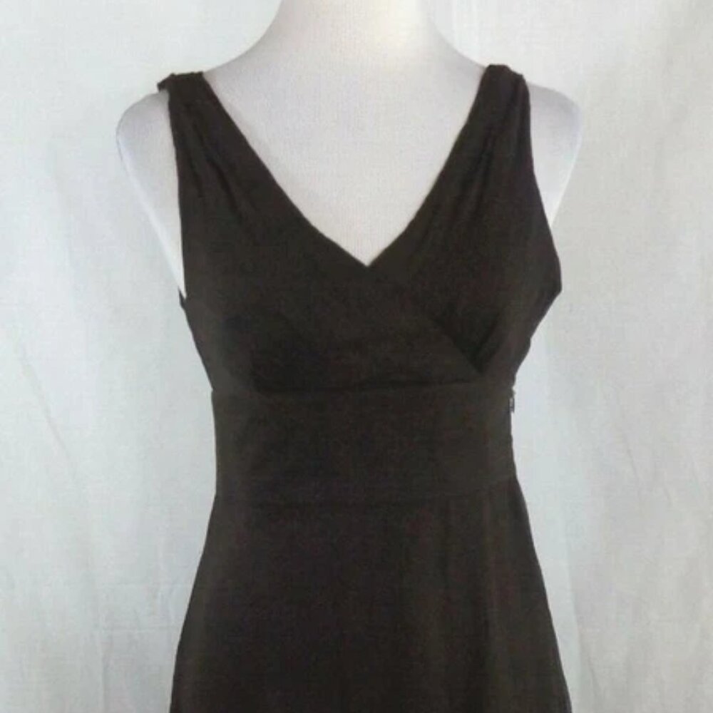 J Crew A-Line 100% Silk Crepe Dress Size 4 Womans Brown Sleeveless Double V-Neck